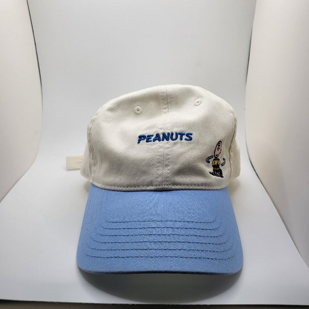 Peanuts White and Light blue hat,Buckle Adjustable, Charlie Brown Logo